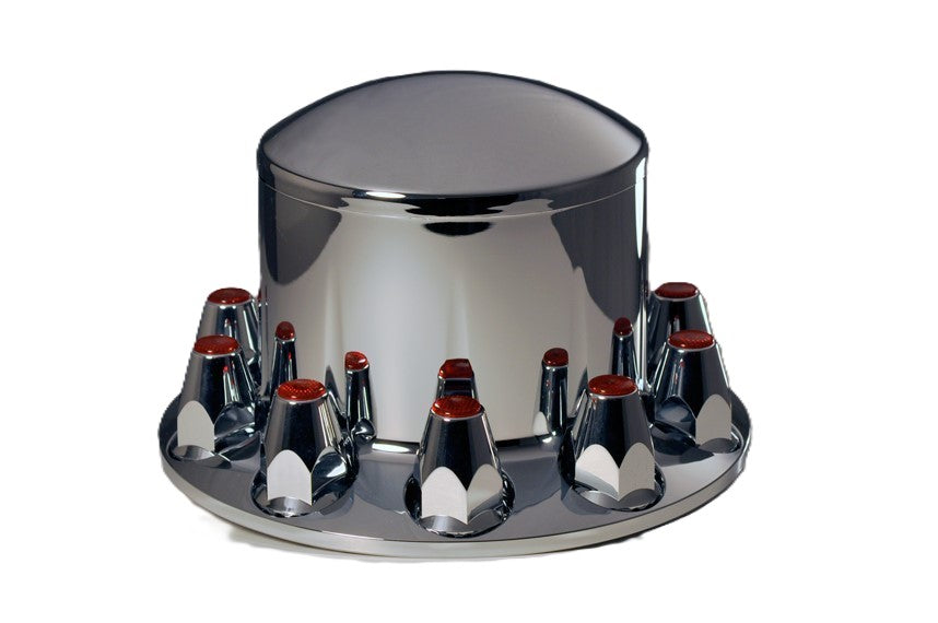 ABS Rear Axle Cover kit with removable Cap, 10 Lug holes, 1.5'' Nut Cover size, with Flange, Red reflector, Push-on