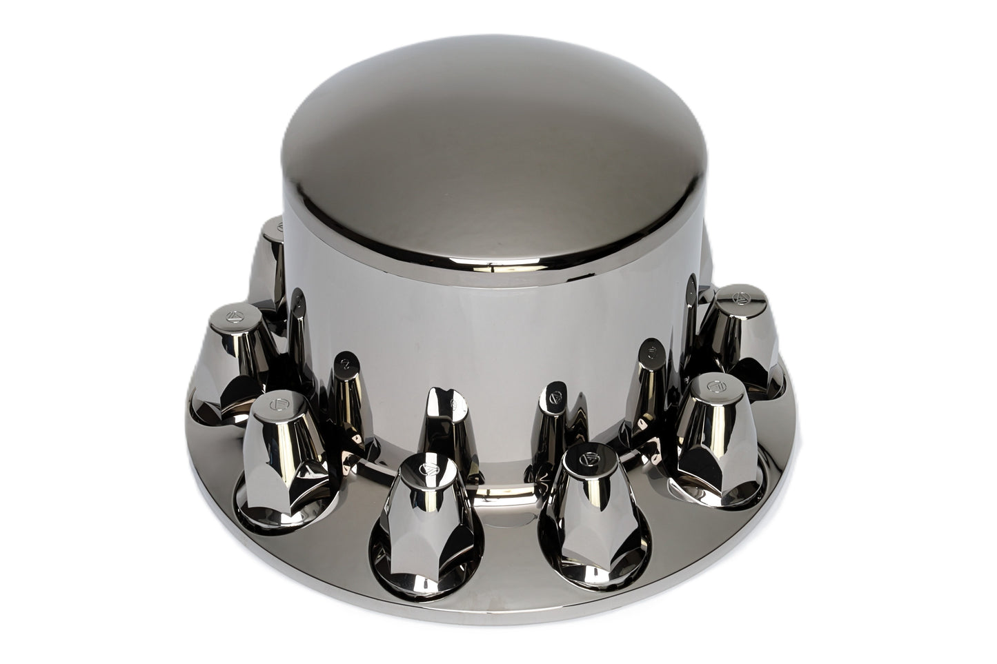 ABS Black Chrome Rear Axle Cover Kit with Removable Cap, 10 Lugs, 33mm Nut Cover size, Threaded, with flange