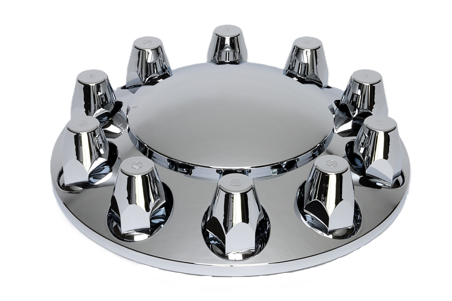 Baby Moon ABS Axle Cover Kit, 1 Front, Chrome, w/Removable Cap,
33 mm Push-On Classic Nut Covers