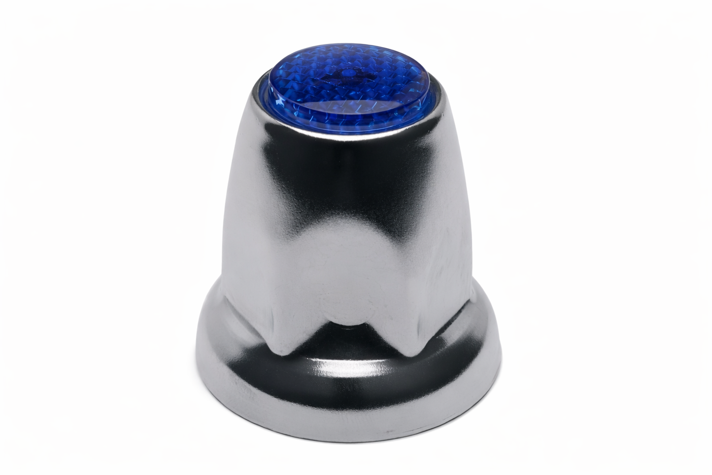 Nut Cover, 33mm Diameter, 1-13/16" Height, w/flange, Blue Reflector, Chrome, Blister Pack