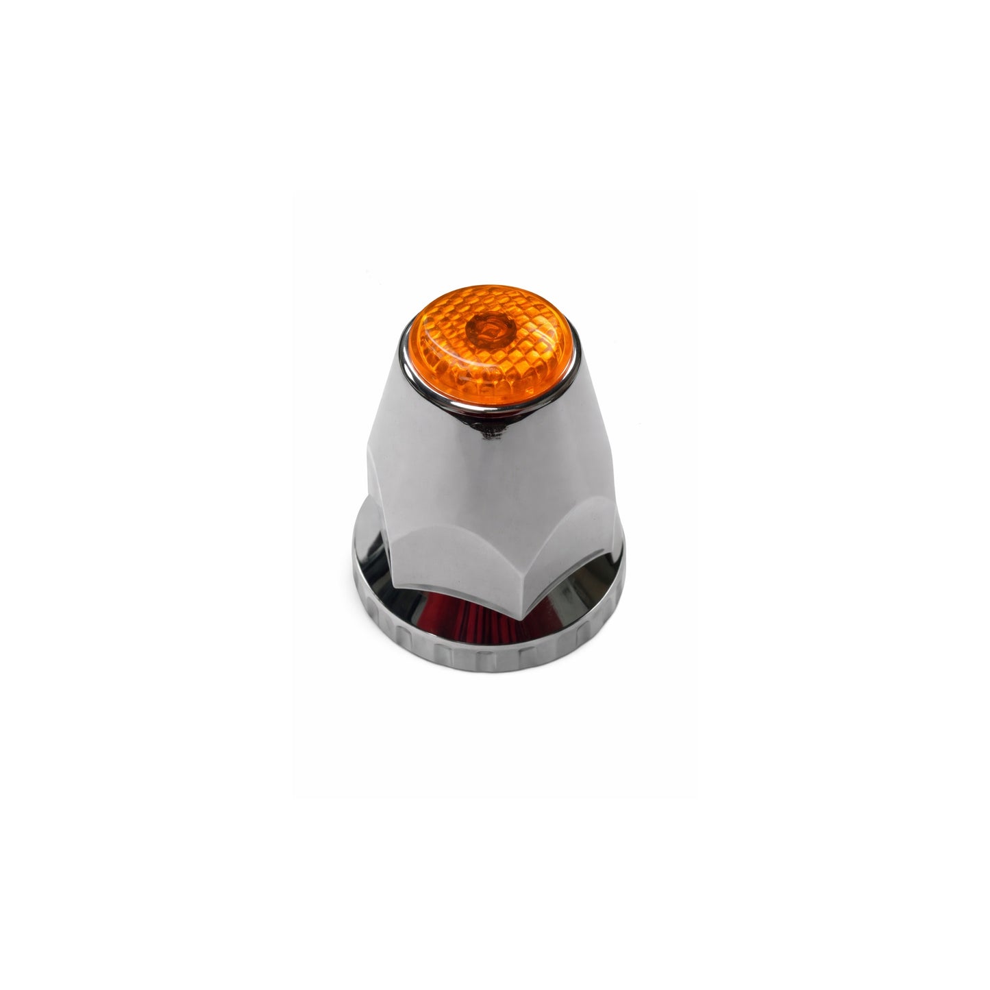 Nut Cover, 33 mm Diameter, 2-7/8" Height, ABS, Push-On, Ridged Flange, Amber Reflector