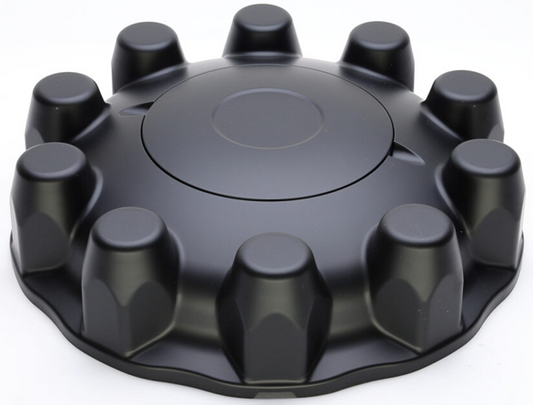 ABS Black Front Cab Cover Kit with Removable Cap, 10 Lugs, 33mm Nut Cover Size, Snap-On, Push-On
