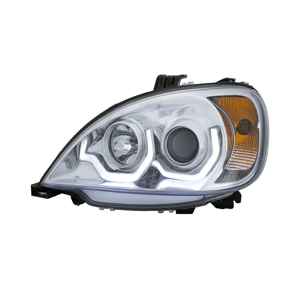 Driver Side, Chrome Housing, Halogen, Projection Low Beam, Dual White LED Light Bars