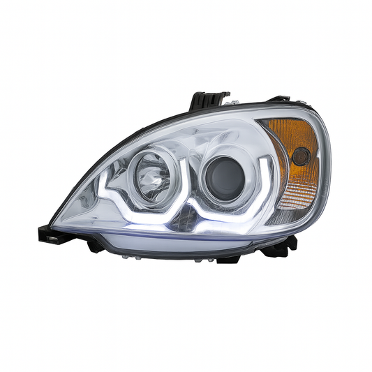 Driver Side, Chrome Housing, Halogen, Projection Low Beam, Dual White LED Light Bars