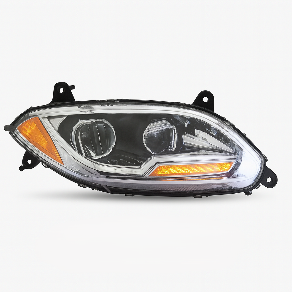 Passenger Side Headlight, Chrome Housing, Full LED, LED Light Bar