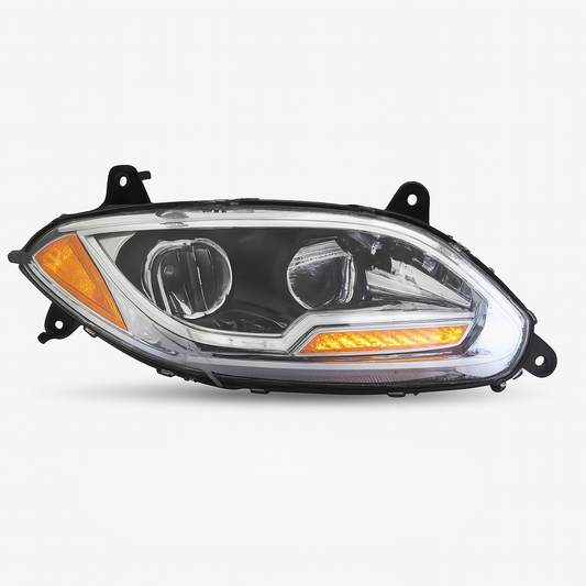 Passenger Side Headlight, Chrome Housing, Full LED, LED Light Bar