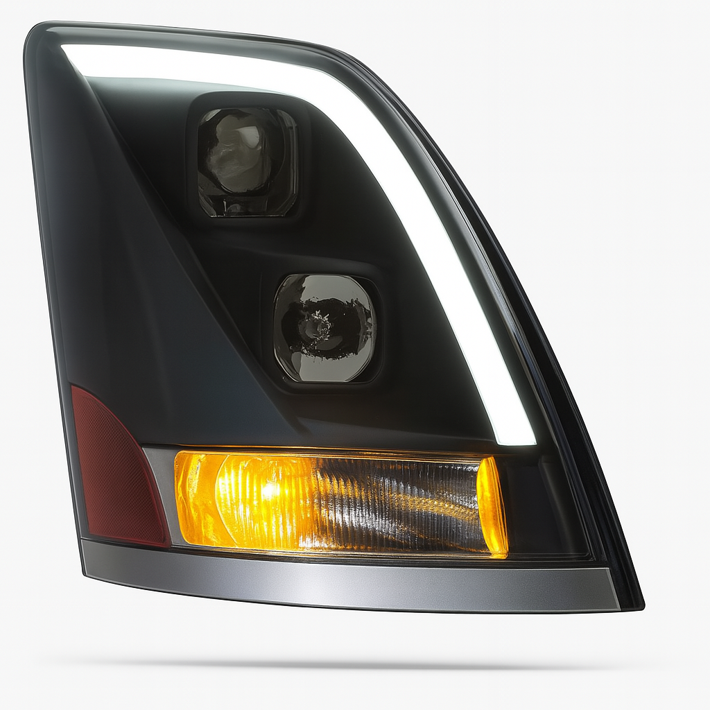 Passenger Side, Black Housing, Halogen, Black, with Amber Refl and Light Bar