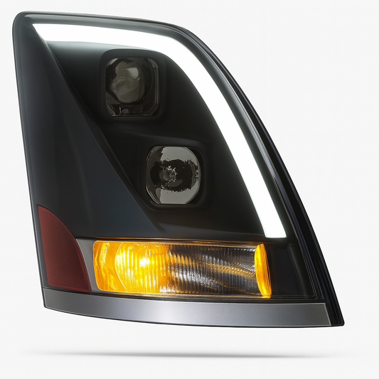 Passenger Side, Black Housing, Halogen, Black, with Amber Refl and Light Bar