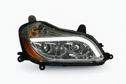 Driver Side, Chrome Housing, Halogen w/Amber Refl and Light Bar