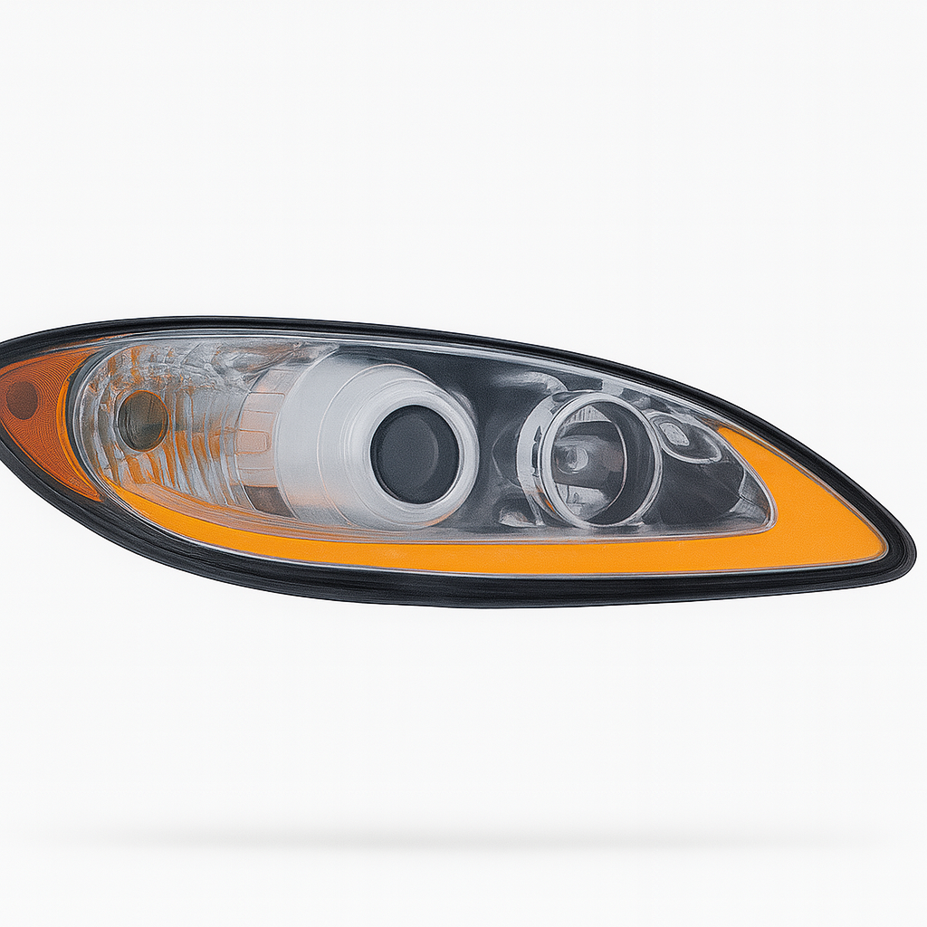 Passenger Side, Halogen Projection Headlight, Chrome Housing, Amber LED Light Bar w/Turn Signal Function