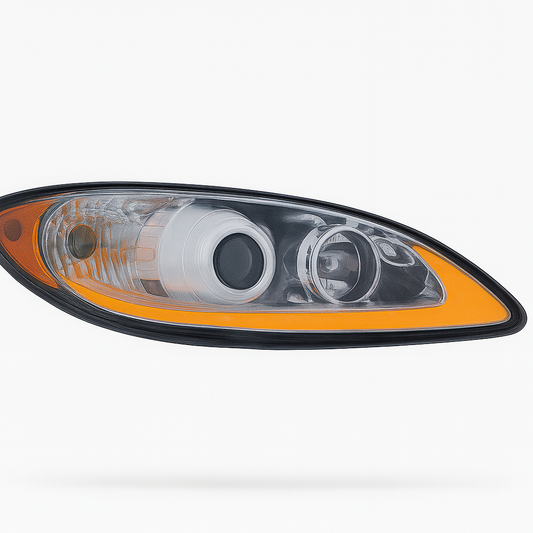 Passenger Side, Halogen Projection Headlight, Chrome Housing, Amber LED Light Bar w/Turn Signal Function