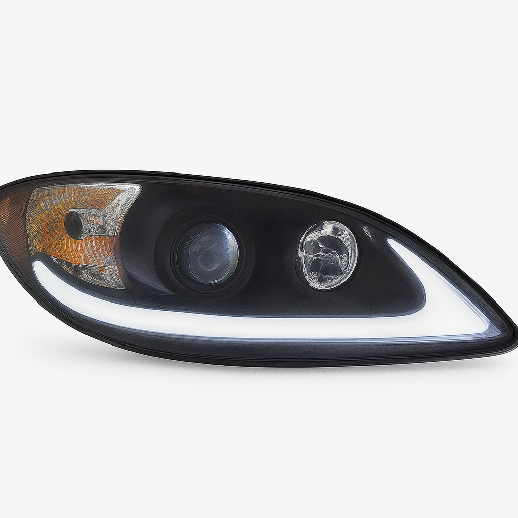 Passenger Side Headlight, Passenger, Halogen, Black, LED Light Bar