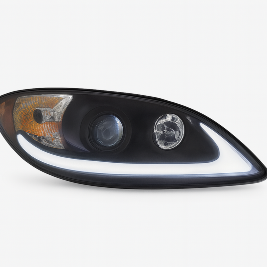 Passenger Side Headlight, Passenger, Halogen, Black, LED Light Bar