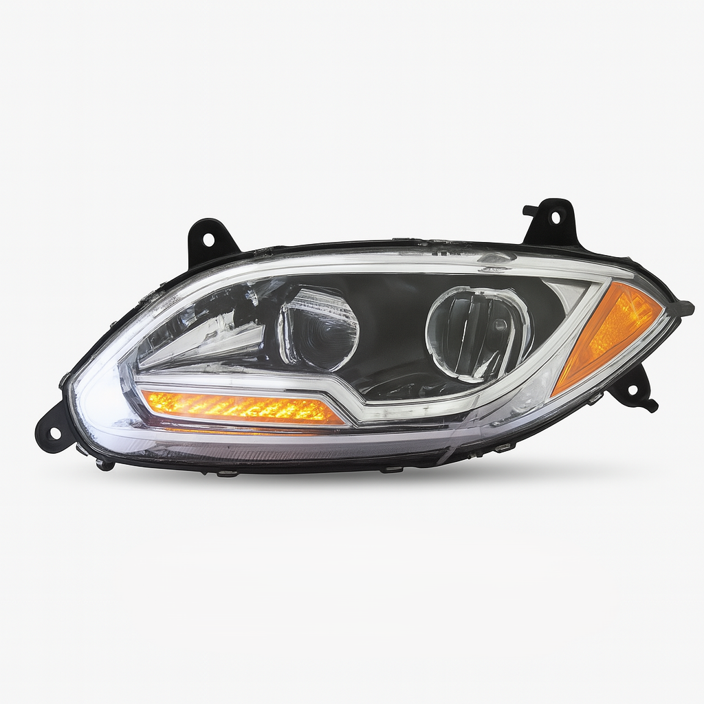 Driver Side Headlight, Chrome Housing, Full LED, LED Light Bar