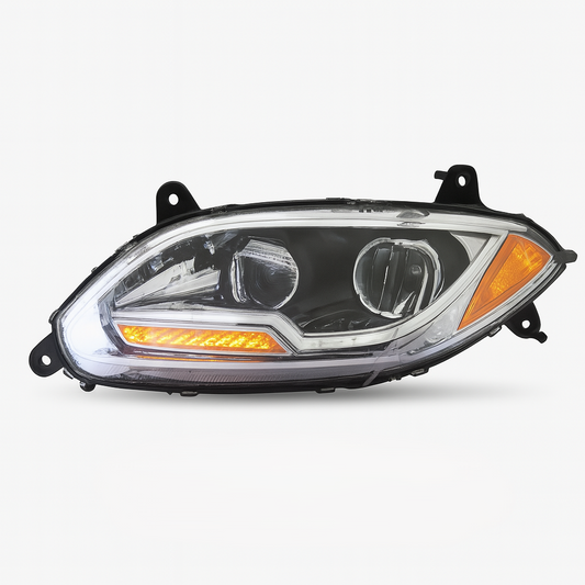 Driver Side Headlight, Chrome Housing, Full LED, LED Light Bar