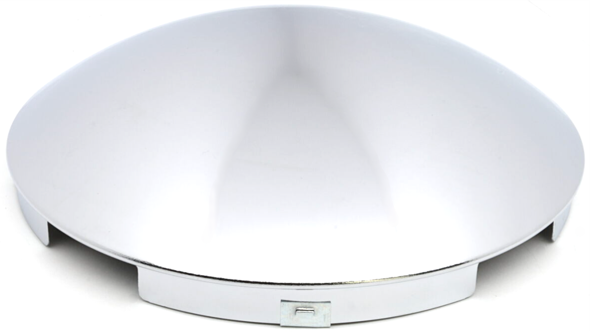 Front Hub Cap, 4-Notch Short Lip,8.72'' OD, 2.56'' Height, Chrome, Baby Moon