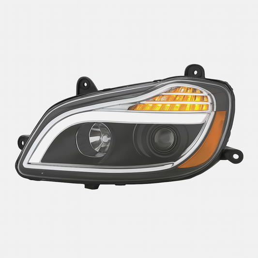 Driver Side, Black Housing, Halogen with Amber Refl and Light Bar