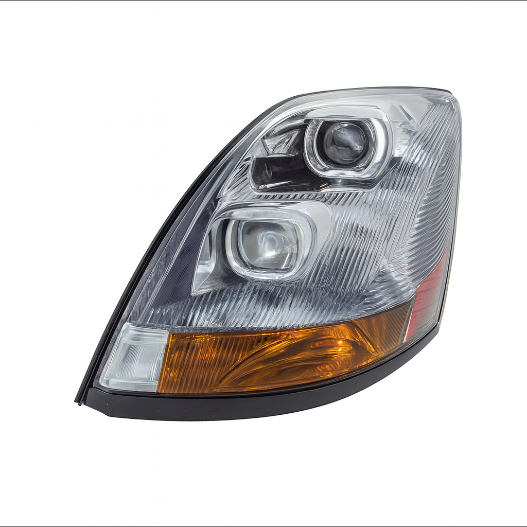 Driver Side Projection Headlight, Black Housing, Halogen, Chrome, Halo DRL's, Amber Refl