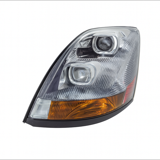Driver Side Projection Headlight, Black Housing, Halogen, Chrome, Halo DRL's, Amber Refl