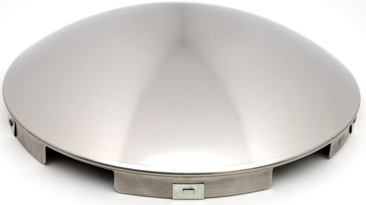 Front Hub Cap, 5-Notch, Short Lip, 8.72'' OD, 2.56'' Height, Stainless, Baby Moon
