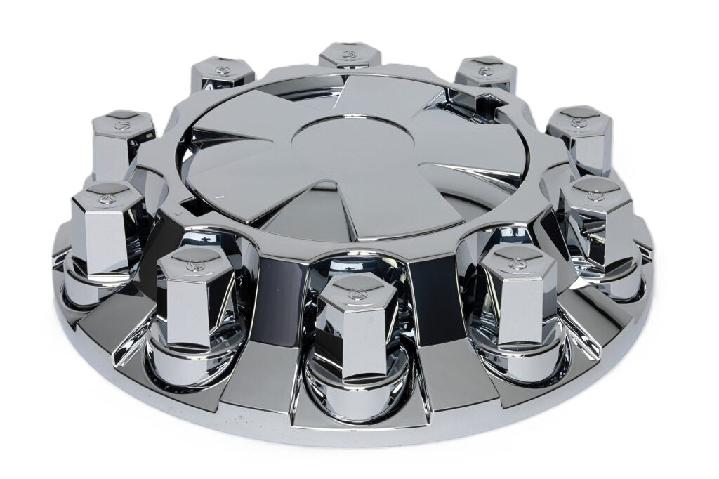 5-Spoke ABS Axle Cover Kit, 1 Front, Chrome, w/Removable Cap, 33 mm Threaded Flat Top Hex Nut Covers