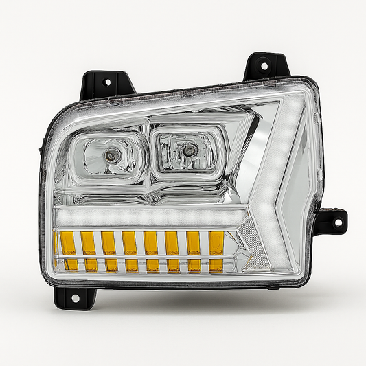 Driver Side, Chrome Housing, Full LED, LED DRL, Sequential Function