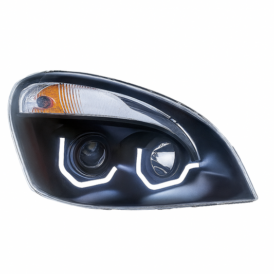 Passenger Side, Halogen Projection Headlights, Black Housing, , Amber Reflection, White LED DRL