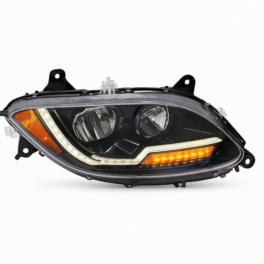 Passenger Side Headlight, Black Housing, Full LED, LED Light Bar