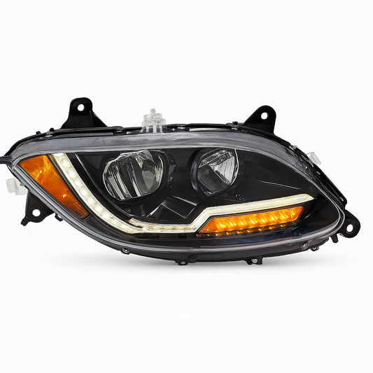 Passenger Side Headlight, Black Housing, Full LED, LED Light Bar