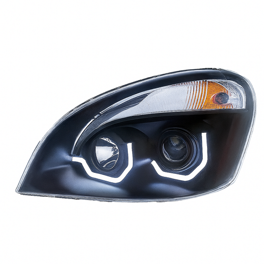 Driver Side, Halogen Projection Headlights, Black Housing, , Amber Reflection, White LED DRL