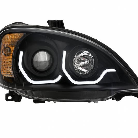 Passenger Side, Black Housing, Halogen, Projection Low Beam, Dual White LED Light Bars