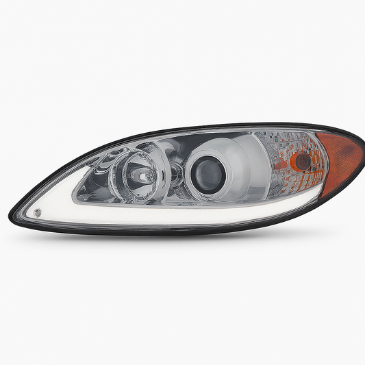 Driver Side, Halogen Projection Headlight, Chrome Housing, White LED Light Bar