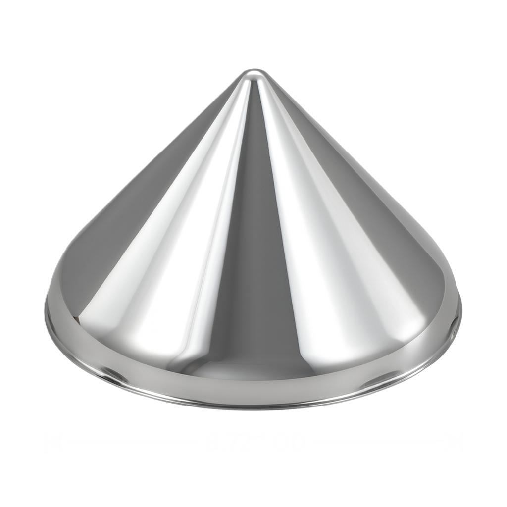 Front Axle Hub Cap, 5Notch, 8.72" OD, 3.08" Height, Stainless, Conical