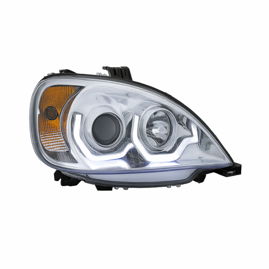 Passenger Side, Chrome Housing, Halogen, Projection Low Beam, Dual White LED Light Bars