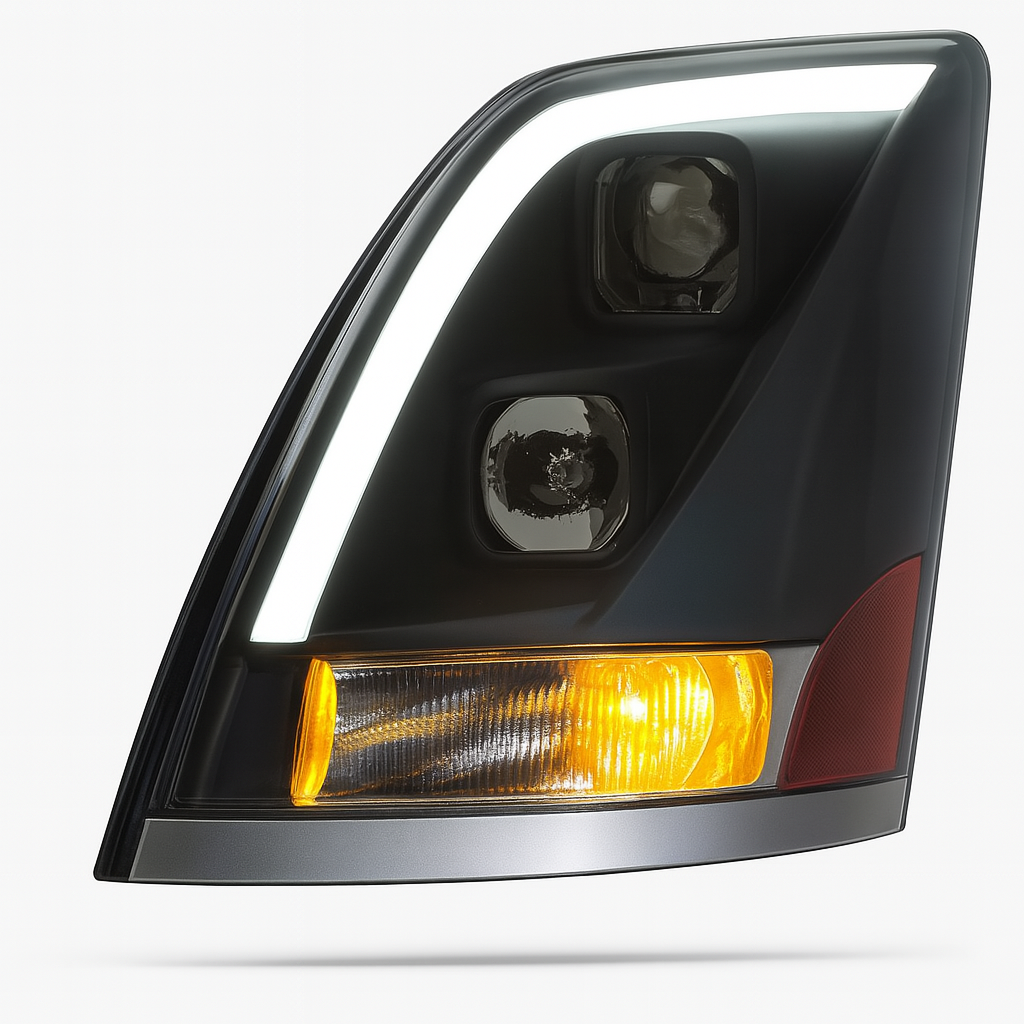Driver Side, Black Housing, Halogen, Black, with Amber Refl and Light Bar