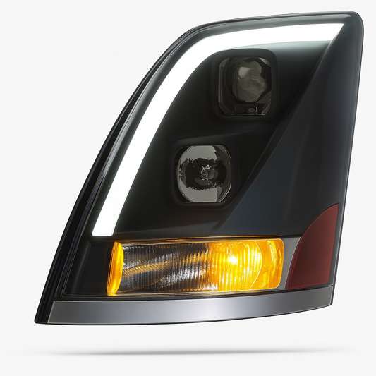 Driver Side, Black Housing, Halogen, Black, with Amber Refl and Light Bar