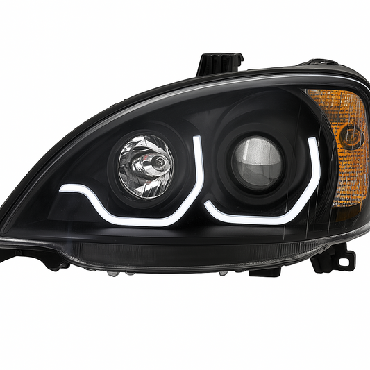Driver Side, Black Housing, Halogen, Projection Low Beam, Dual White LED Light Bars