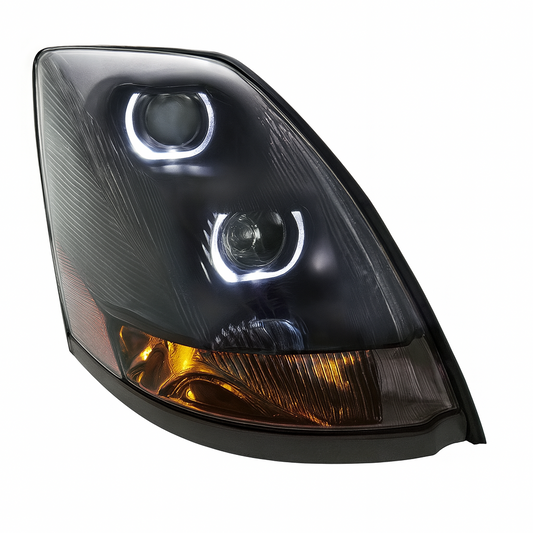 Passenger Side Projection Headlight, Black Housing, Halogen, Black, Halo DRL's, Amber Refl