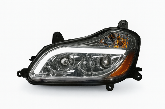 Passenger Side, Chrome Housing, Halogen with Amber Refl and Light Bar