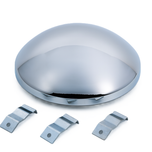 TrailerHubCap- With 3 clips, 9.25"ID, 2.63" Height, Chrome, Baby Moon