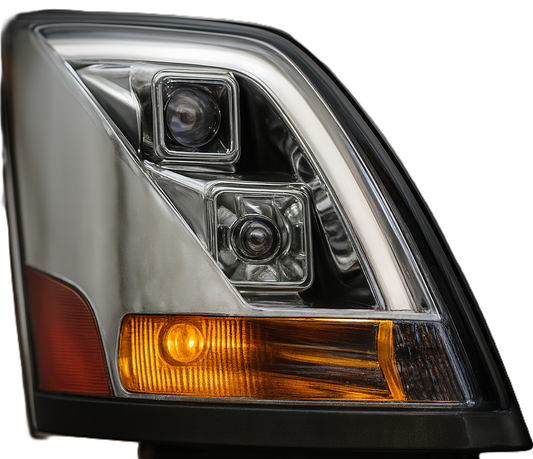 Passenger Side, Chrome Housing, Halogen, with Amber Refl and LED Light Bar