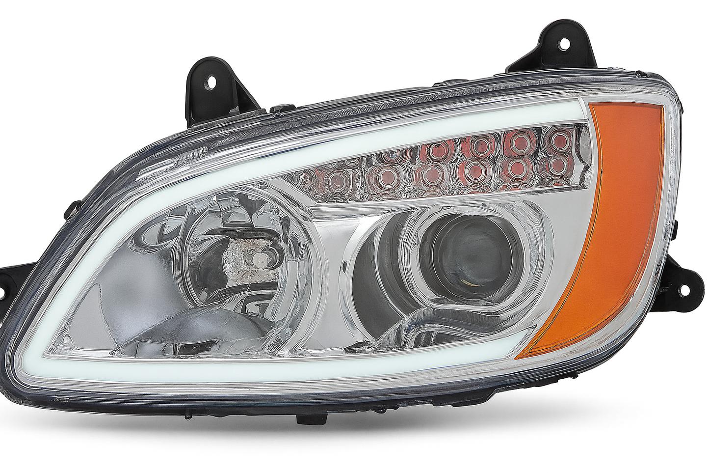 Driver Side, Halogen w/ LED Light Bar and Amber Refl, Chrome