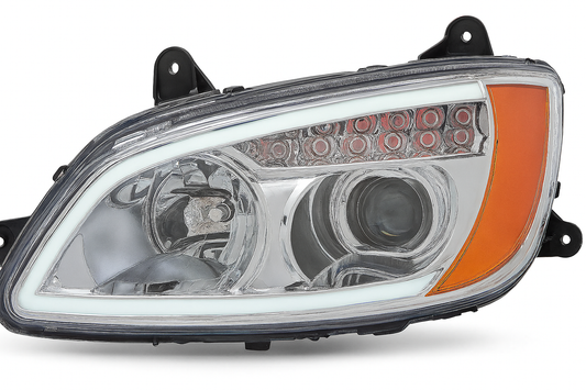 Driver Side, Halogen w/ LED Light Bar and Amber Refl, Chrome