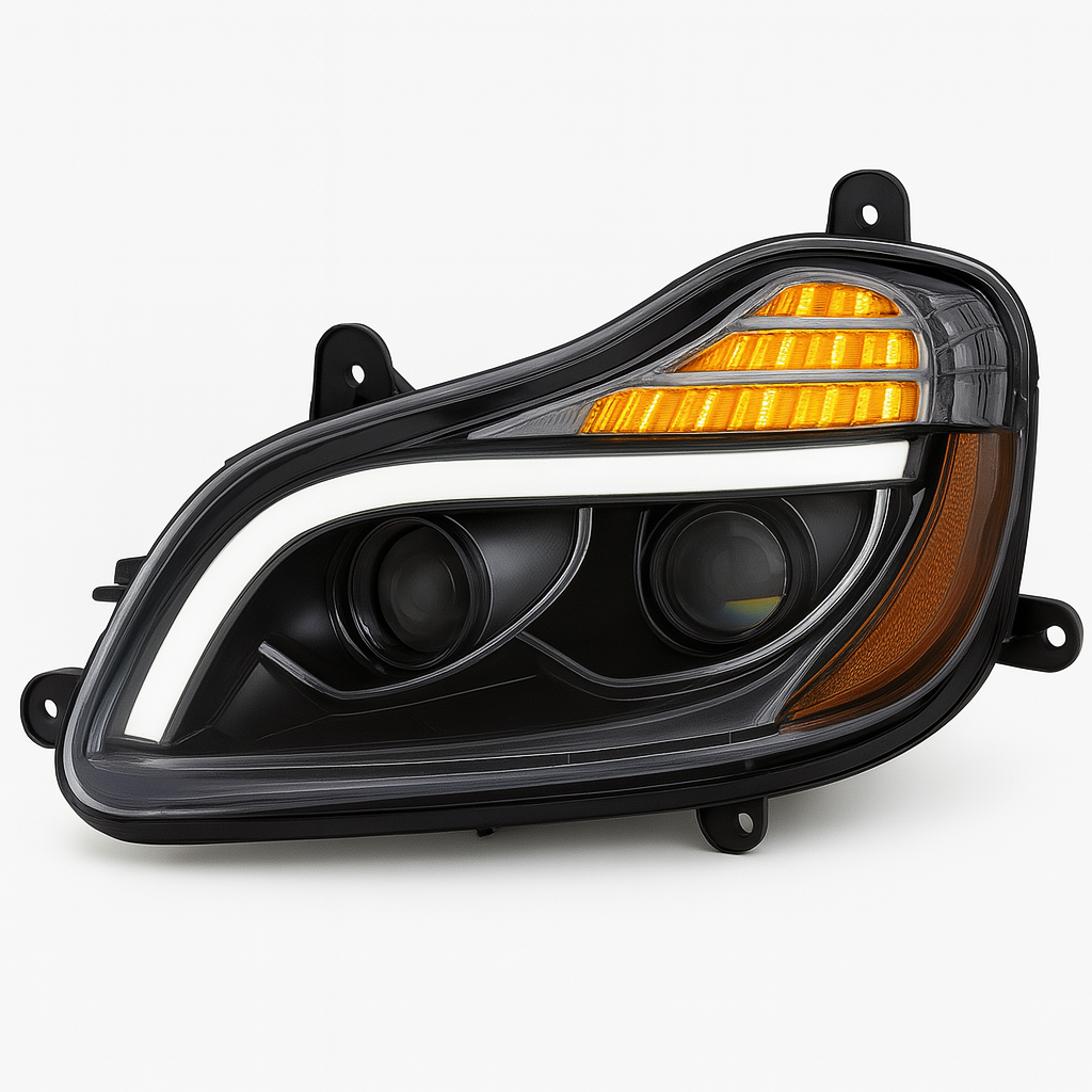 Driver Side, Black Housing, Projection Low & Hi Beam, Full LED, w/Amber Refl and Light Bar
