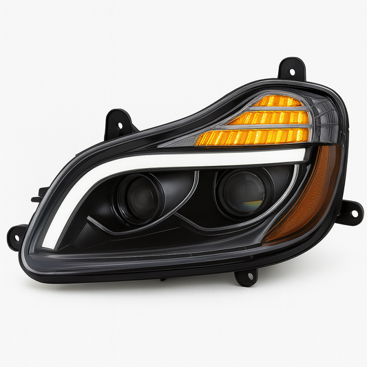 Driver Side, Black Housing, Projection Low & Hi Beam, Full LED, w/Amber Refl and Light Bar