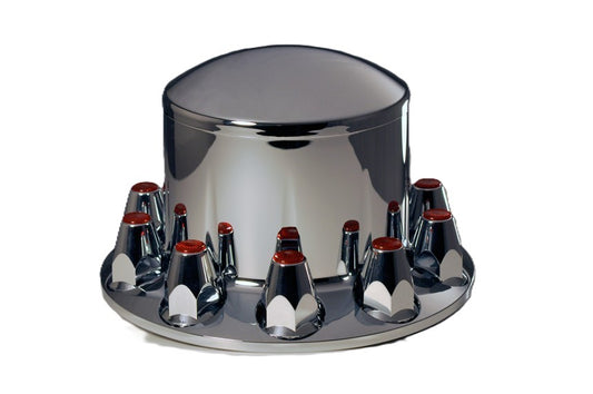 ABS Rear Axle Cover kit with removable Cap, 10 Lug holes, 1.5'' Nut Cover size, with Flange, Red reflector, Push-on