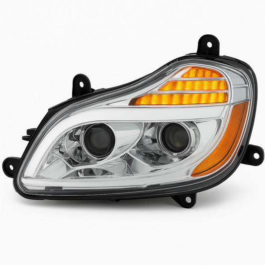 Driver Side, Chrome Housing, Projection Low & Hi Beam, Full LED, w/Amber Refl and Light Bar
