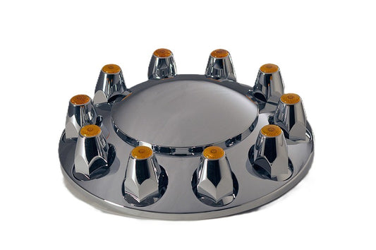 ABS Front Axle Cover Kit with removable cap, 10 lug holes, 33mm Nut Cover size, Amber reflector, with flange, threaded