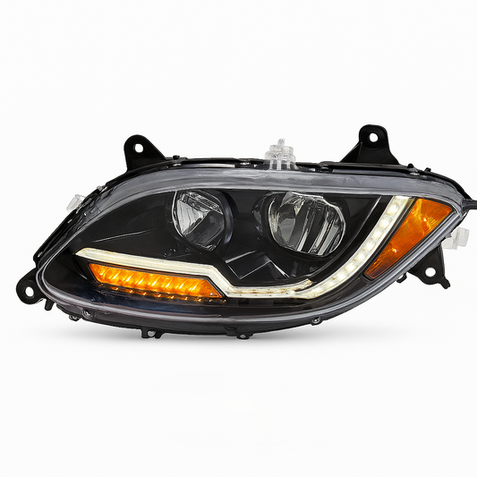 Driver Side Headlight, Black Housing, Full LED, LED Light Bar