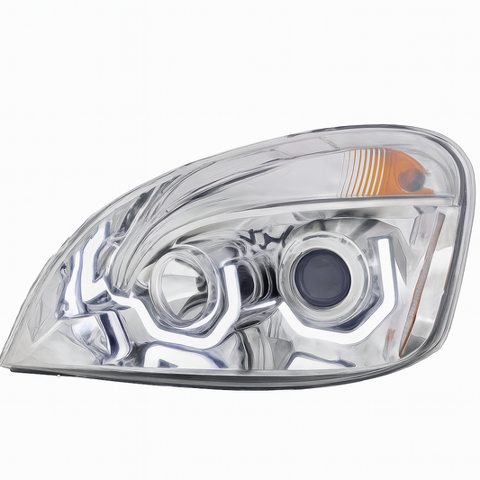 Driver Side, Halogen Projection Headlights, Chrome Housing, , Amber Reflection, White LED DRL